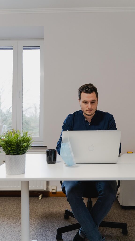man, laptop, mask, desk, work, office, social distancing, covid-19, coronavirus, homeworking, working from home, working, company, digital, marketing, management, hygiene, protection, distance, distancing, team, workspace, teamwork, workspace, workspace, workspace, workspace, workspace